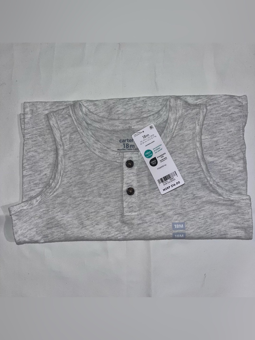 NWT Carter's Henley Tank Top 18M Gray - Picture 3 of 3